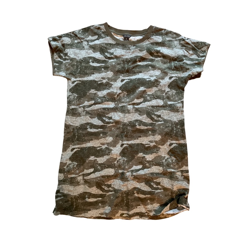 Eddie Bauer Womens Camo Short Sleeve Crew‎ Neck T-Shirt Dress Olive Grey Size M